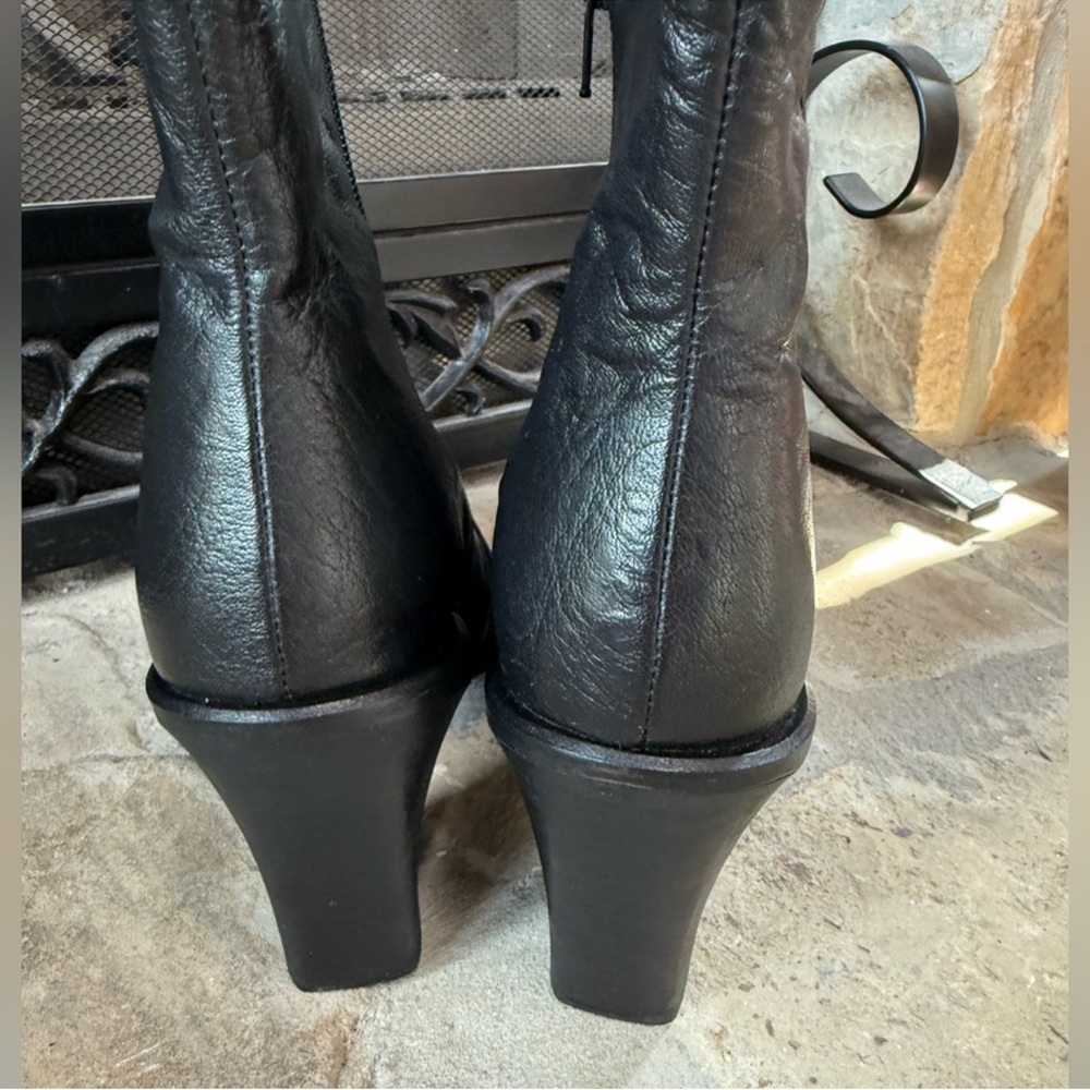 Free People Barclay western Black Leather Ankle Boots Block Heel EU 41 US 10.5 - Picture 6 of 9